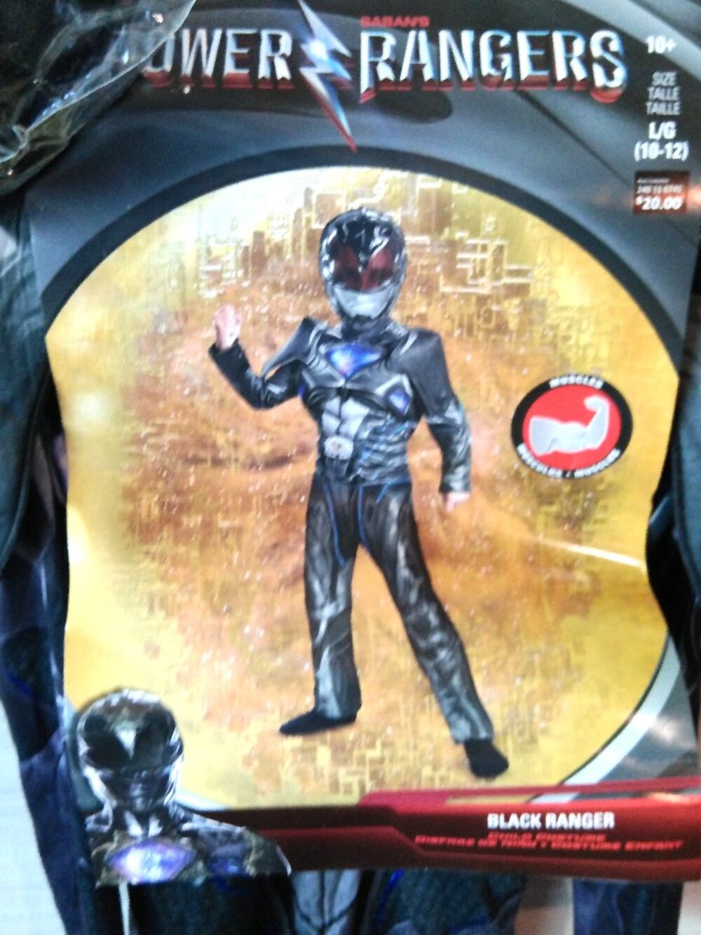 Halloween Costume Black Power Ranger Disguise Saban's Sz Large (10-12) Mask NEW
